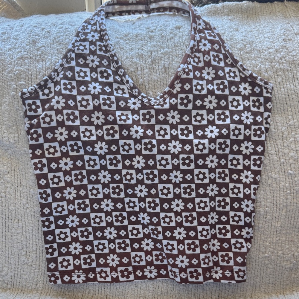 Hollister Brown and White Floral Tank Top